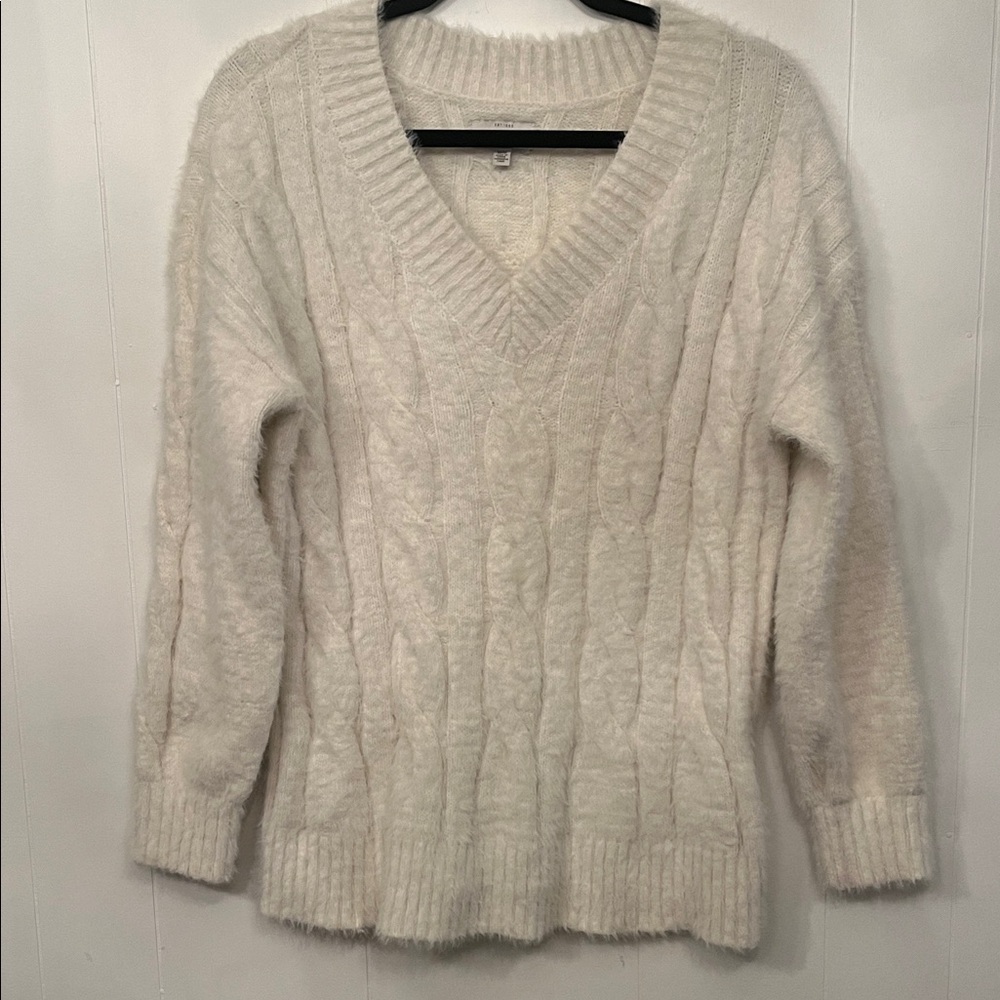 Lucky Brand Cream Cable V-Neck Sweater